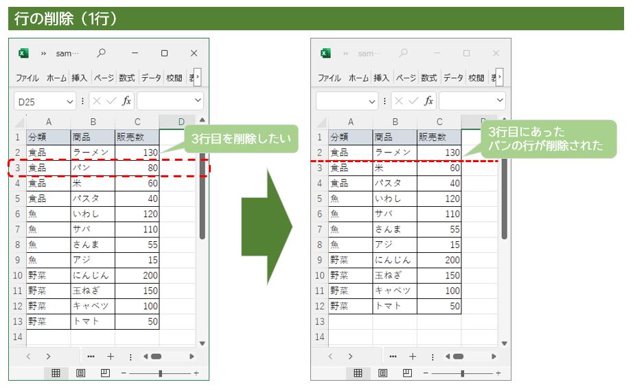 エクセルVBAで行を削除する方法（１行）