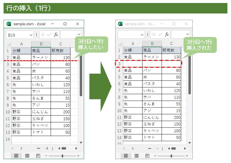 エクセルVBAで行を挿入する方法（1行）