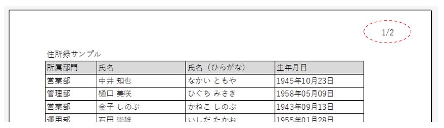 ページ設定_ヘッダーにページ数と総ページ数を表示した画像