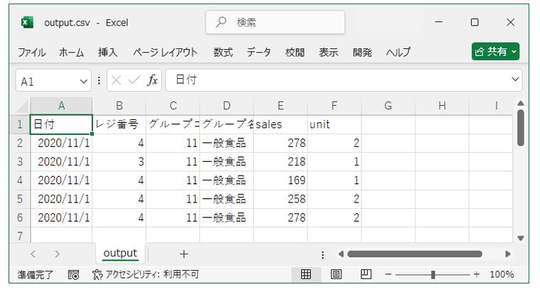 ExcelVBA_CSVファイルをエクセルで開いた画像